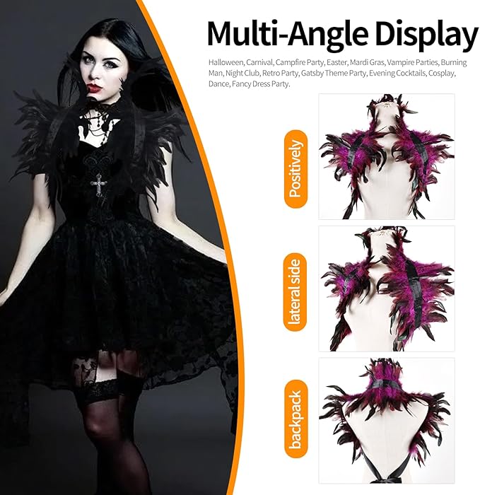 Gothic Natural Feather Shrug Feather Shawl Wrap Cape Victorian Collar for Halloween Cosplay Party Costume Accessories