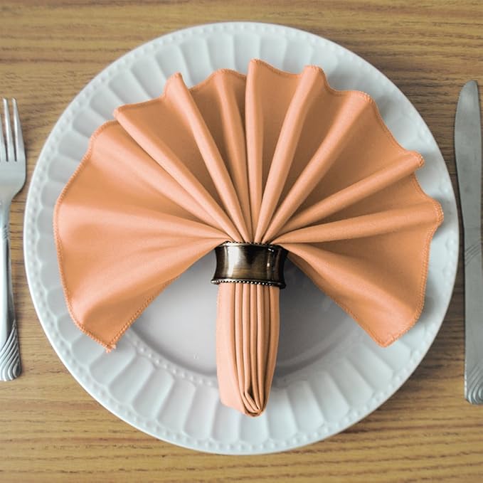 TableLinensforLess 17x17 Inch Polyester Cloth Napkins, Set of 6 (Peach)