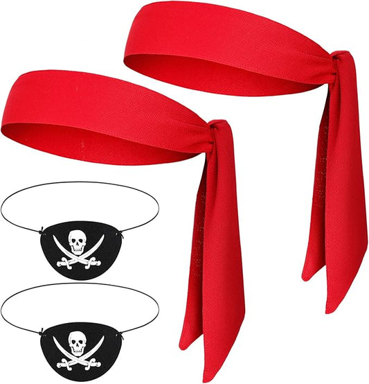 Zhanmai 4 Pcs Pirate Accessories Halloween Pirate Headband Costume Party Supplies Head Scarf Eye Patches for Cosplayer