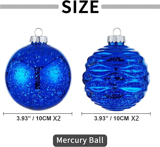 Large Christmas Ball Ornaments, Oversized Shatterproof Plastic Decorative Hanging Mercury Ornaments Ball for Xmas Holiday Party Decorations (Blue, 4.0")