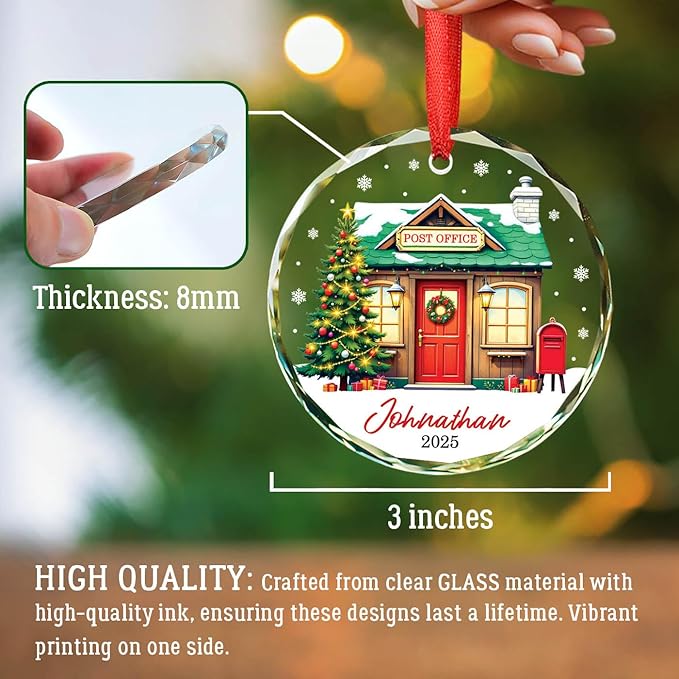 Post Office Personalized Christmas Glass Ornament, 2025 Christmas Ornament Gift for Postal Worker Mail Carrier, Custom Name & Year Mailman Xmas Ornament Keepsake, Post Office Ornaments for Xmas Tree