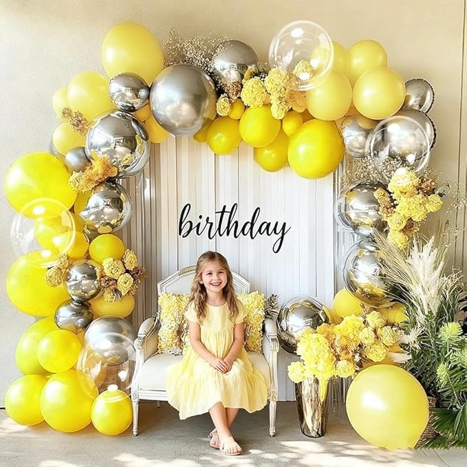 Yellow Balloon Arch Kit, Double Stuffed Pastel Yellow Sliver Metallic Balloon Garland Clear Bobo Balloons for Wedding Baby Shower Birthday Bridal to Bee Fall Party Decorations
