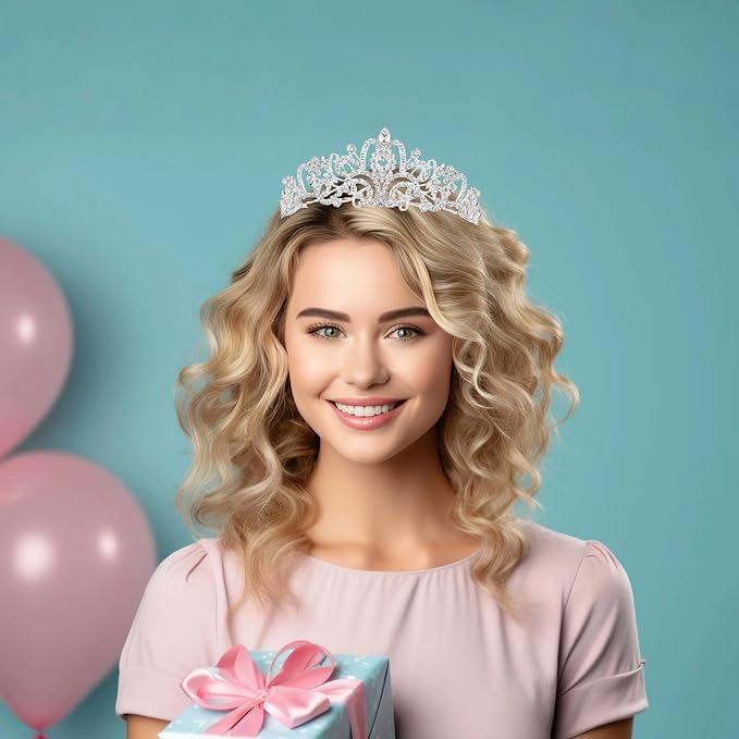 Schmoopy Tiara Crown for Women, Crystal Tiara for Bridal Prom Queen Birthday Birthday Party (A-Silver)