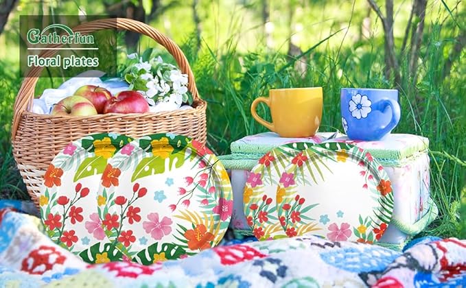 Gatherfun Tropical Luau Party Supplies Kit for 20 - Aloha Hawaiian Party Decorations with Disposable Paper Plates and Napkins | BBQs & Summer party