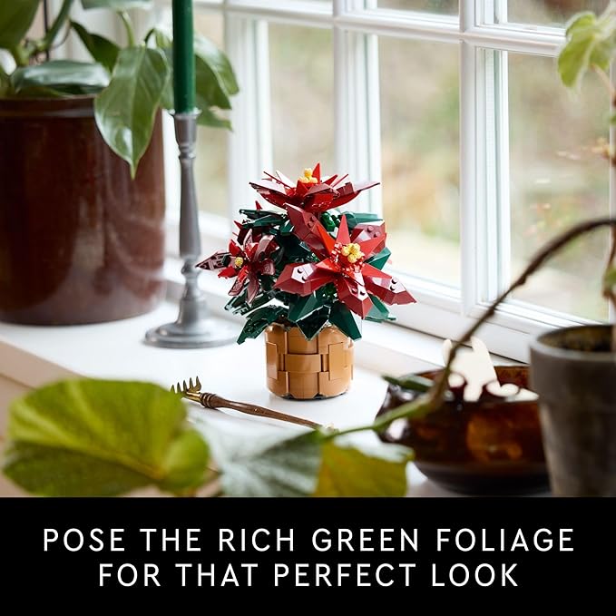 LEGO Icons Poinsettia Building Sets for Adults - Artificial Flowers for Decoration - Christmas Flowers for Table Centerpiece - 10370