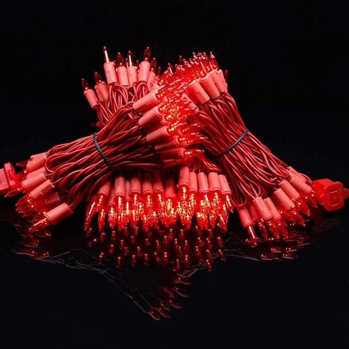 YULETIME 200 Red LED Christmas Lights with Red Wire, Pack of 2 Strands 33 Feet 100 Lights UL Certified Holiday String Light Set