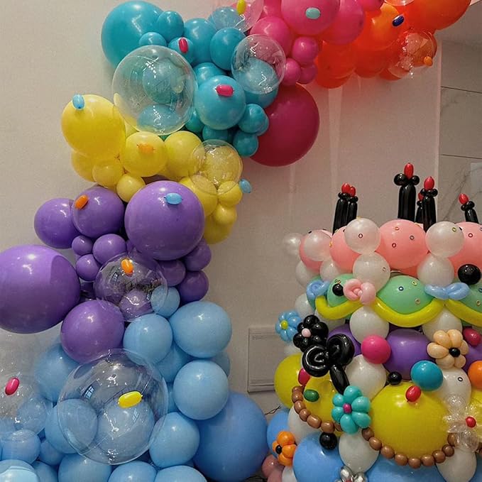 Teal Balloons Garland Arch Kit, 156Pcs Turquoise Blue Macaron Yellow Red Latex Balloon Different Sizes 18 12 10 5 Inch for Birthday Baby Bridal Shower Wedding Party Backdrop Decorations