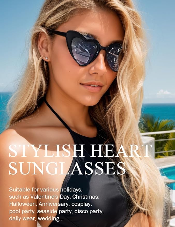 8 Pack Heart Sunglasses Vintage Cat Eye Heart Glasses Retro Bachelorette Bride Sunglasses Bulk for Women