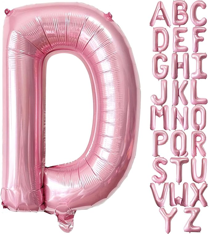 Pink Letter D Balloons, 40 Inch Pastel Pink Letter Balloons D Foil Mylar Helium Pink Letter Balloons for Birthday Party Supplies Anniversary Event Celebration Decorations Alphabet Pink D