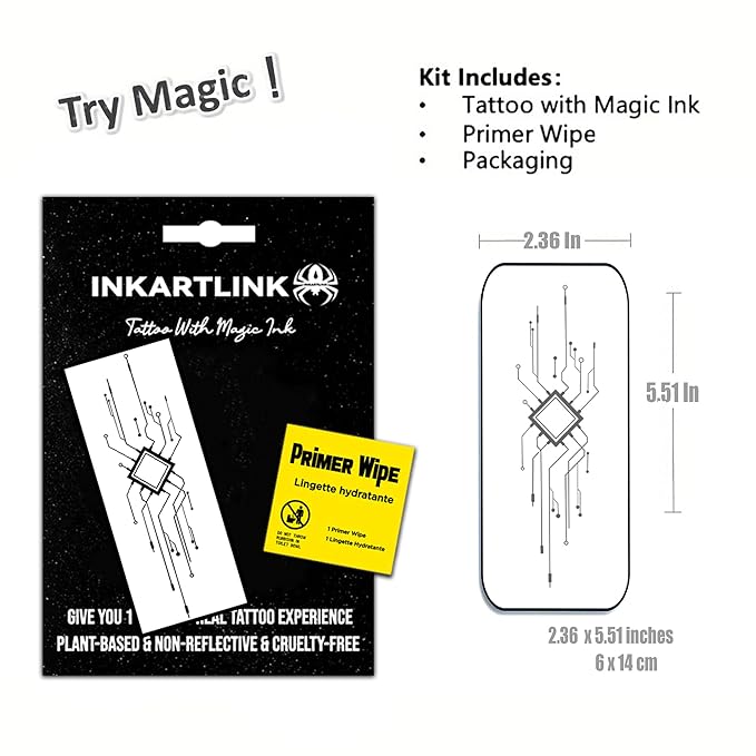 INKARTLINK Semi Permanent Tattoo, Temporary Tattoo, Mechanical Style, Gift for Cool Boys, Adult Art Design, Party Favor, Waterproof, Realistic, No Adhesive, No Reflective, Lasts 1-2 Weeks (Mechanical)