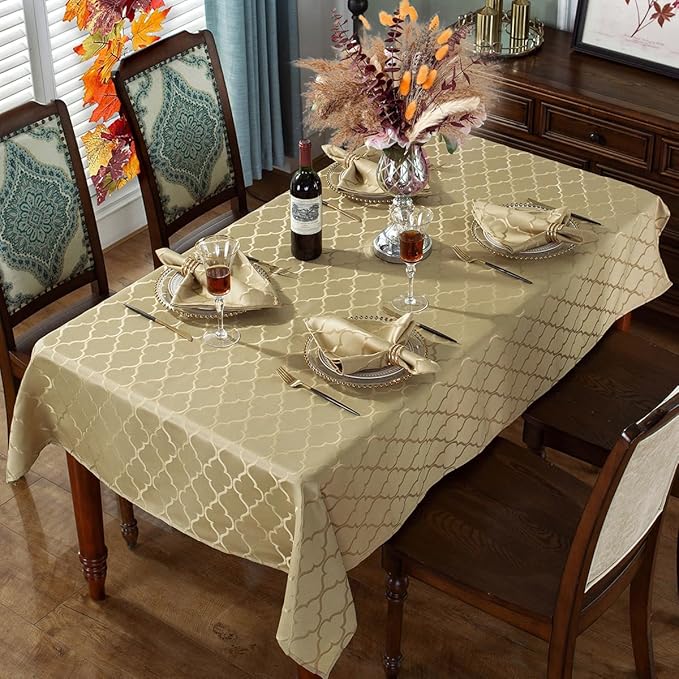 SASTYBALE Autumn Glow Damask Jacquard Tablecloth - 60x120 Inch Rectangle/Oblong (10-12 Seats) - Water Resistant, Wrinkle-Free Durable Fabric - Fall Thanksgiving & Christmas Daily Table Cover