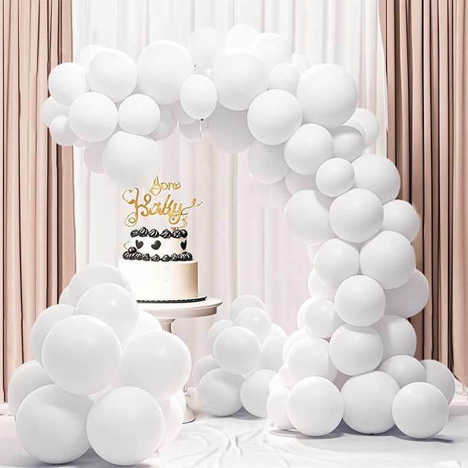 White Balloons 145 pcs Matte Party Decorations Arch Kit Different Sizes of 18 12 10 5 Inch White Balloons for Balloon Garland or Balloon Arch as Birthday Wedding Bridal shower Arch