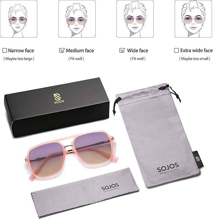 SOJOS Sunglasses for Women & Men, Square, Retro, Polarized Lens, Trendy Aviator, 90s Shades