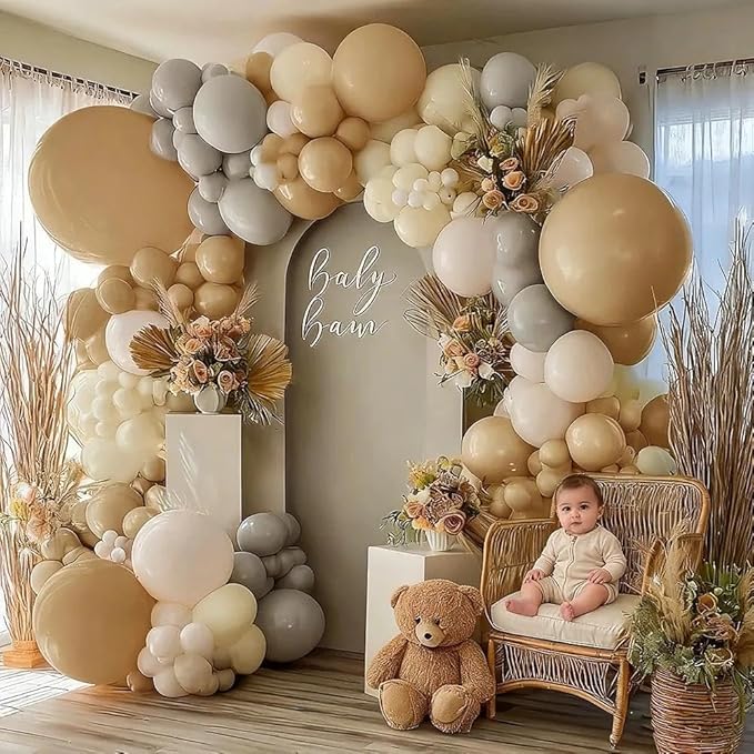 Neutral Balloon Boho Nude Double Stuffed Beige Cream Tan Balloons Garland Blush Ivory White Sand Latex Arch Kit for Baby Shower Gender Reveal Bridal Shower Birthday Wedding Party Decorations