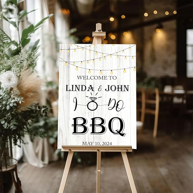 BBQ Party Sign, 12' x 18', 24' x 18', 27' x 18', 36' x 24', Rustic, Plastic, Weather Resistant, Double-Sided, Welcome to the I Do BBQ Party