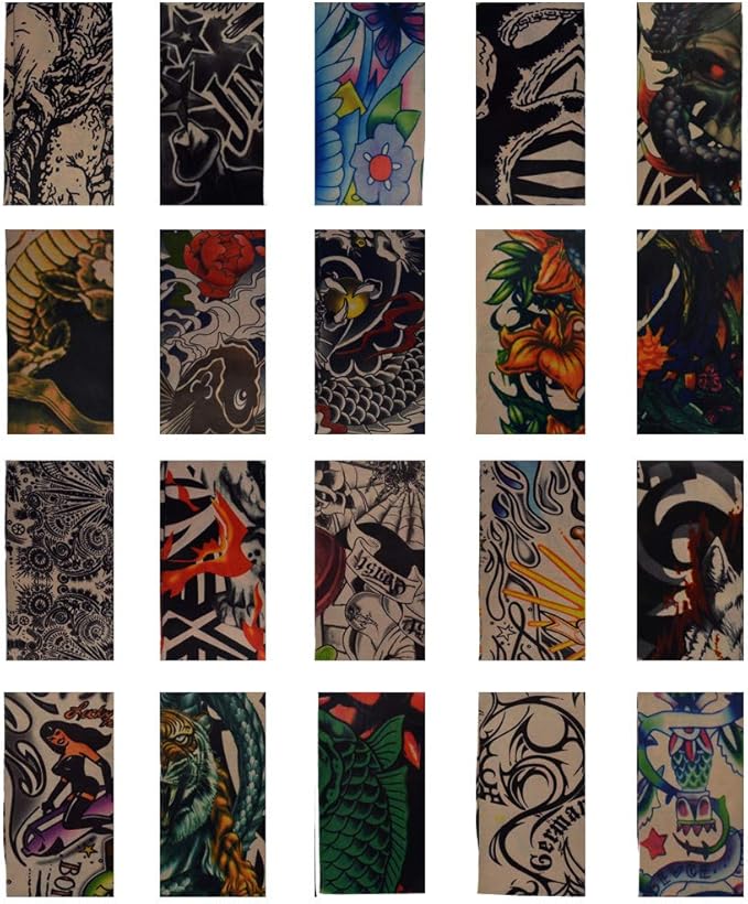 HOVEOX 20Pcs Temporary Tattoo Arm Sleeves Fake Tattoo Arm Sunscreen Sleeves