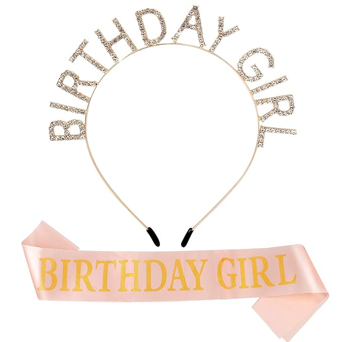 AOPRIE Birthday Girl Crown for Women with Sash Gold Happy Birthday Tiara for Women Headband Princess Crown Rhinestone Accessories