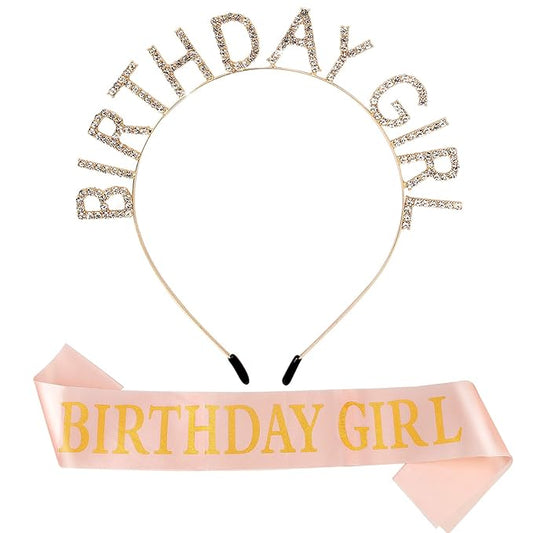 AOPRIE Birthday Girl Crown for Women with Sash Gold Happy Birthday Tiara for Women Headband Princess Crown Rhinestone Accessories