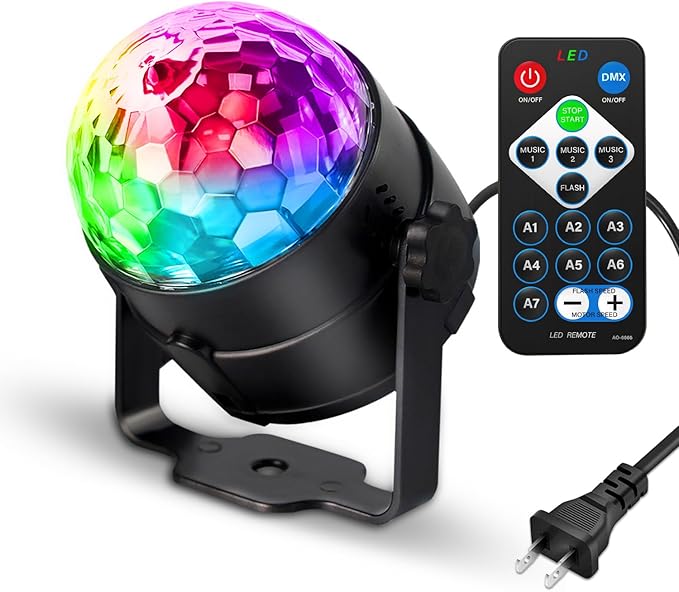 Disco Ball DJ Party Lights Sound Activated with Remote Control Strobe Lamp 7 Modes Stage Light for Home Room Dance Parties Karaoke Halloween Christmas Birthday Decorations