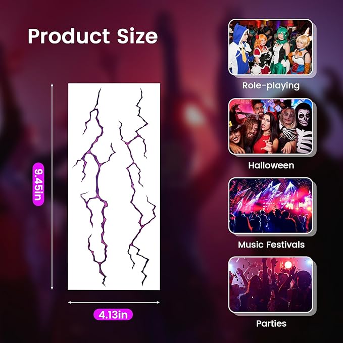 6PCS Hunter Theme Temporary Tattoos,Fake Tattoos,Dance Cosplay Tattoos-Stickers Accessories,Halloween and Party Makeup(Purple)