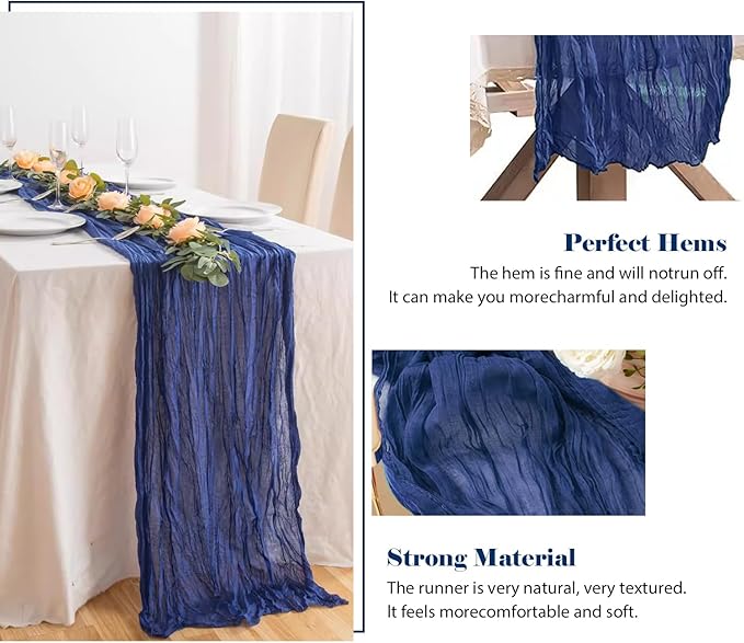 2 Pack 10 Ft Cheesecloth Table Runner Navy Blue Gauze Long Table Runners Boho Gauze Cheese Cloth Table Runner Rustic Sheer Runner for Wedding Party Table Decor ( 35 x 120 Inch )