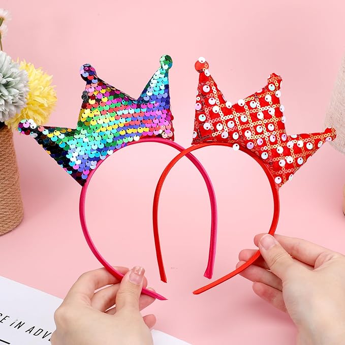 6 PCS Princess Crown Headband,Sequins Crowns Headband,Glitter Headbands Crown Party Favors Glitter Tiara Set for Little Girls & Teens Birthday & Halloween Christmas Party Gifts
