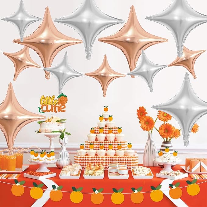 Rose Gold Silver Star Balloons,12Pcs Four Angle Star Foil Balloons,26Inch and 10Inch Rose Gold Silver Quadrangle Helium Polyester Film Balloon for Birthday Anniversary Wedding Party Decorations