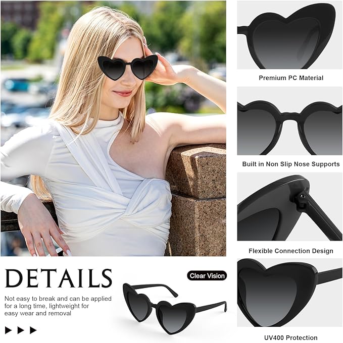 5/10/20 Pack Heart Sunglasses Bachelorette Vintage Heart Shaped Glasses for Wedding Bridesmaid Party Favor