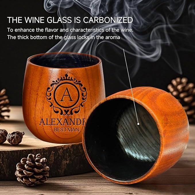Personalized Wooden Whiskey Glasses, Custom Engraved Charred Bourbon Gifts for Men Who Have Everything, Drinking Glass, Personalized Birthday Christmas Gifts for Men Dad Husband Brother Boss