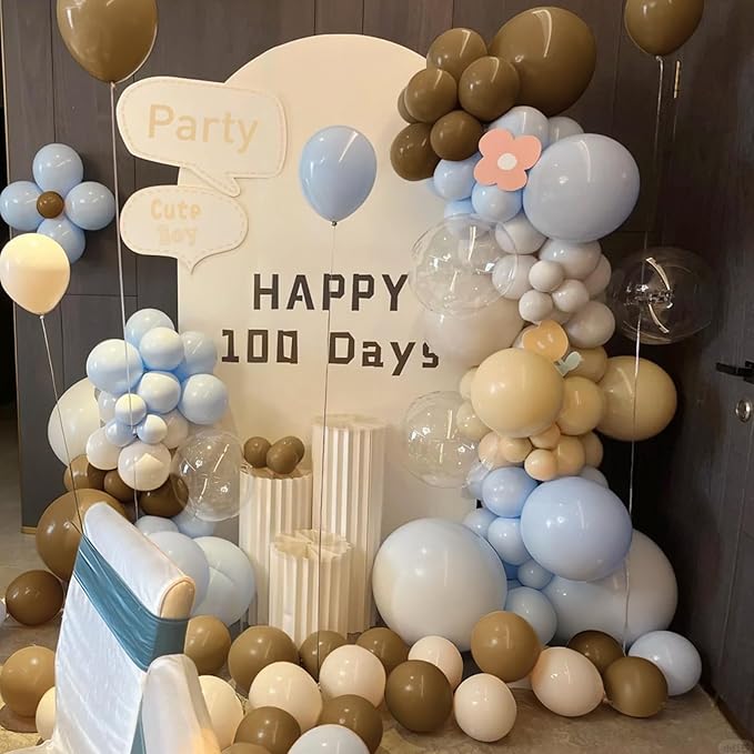 Dusty Blue Brown White Balloon Arch Kit, 166Pcs Boho Dark Brown Pastel Blue Sand White and Nude Balloons Garland for Baby Shower Gender Reveal Birthday Party Decoration