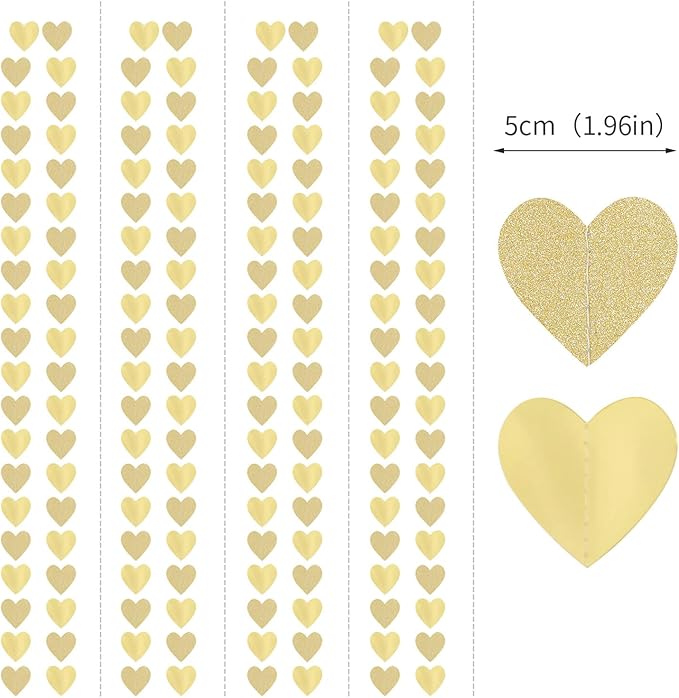 Glitter Champagne-Gold Engagement Party-Decorations Heart-Garland - 52ft Hanging Streamers Banner,Anniversary Wedding Bachelorette Bridal Shower Birthday Christmas housewarming Backdrop Decor Burgleda
