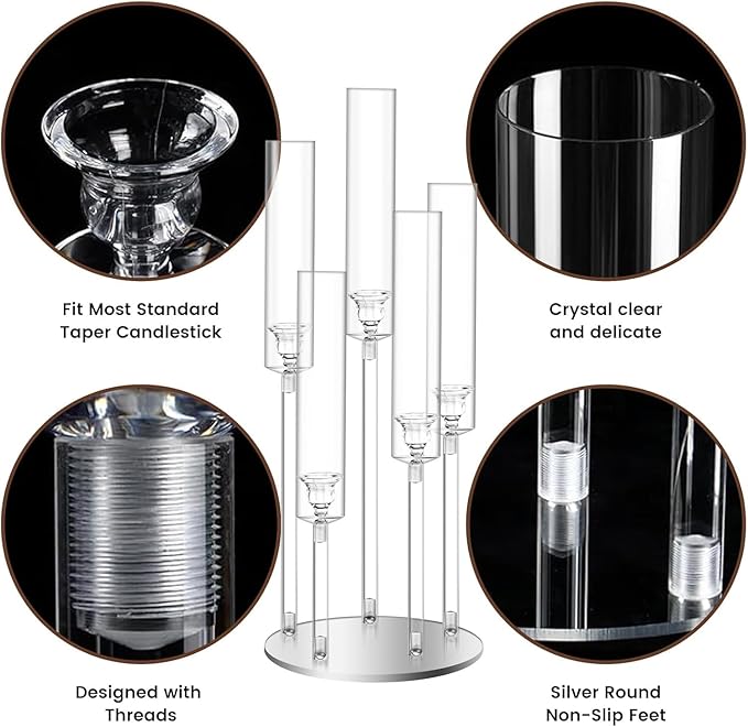 42.5inch 8pcs Acrylic Candelabra Centerpieces for Tables 5 Arms Wedding centerpieces for Decorations