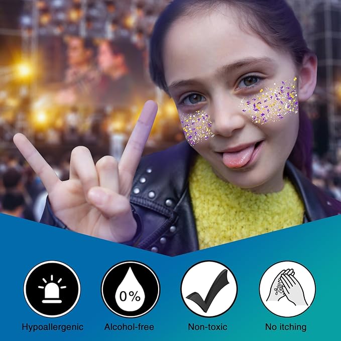 MEICOLY Face Glitter Makeup for Music Festival,Country Concert Outfits for Women,Gold Silver Purple Body Glitter,Halloween Party Accessories Glitter Face Paint,50ml