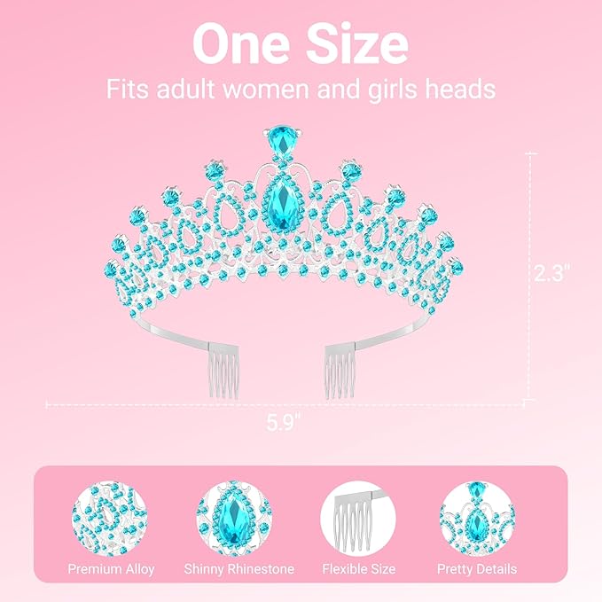 Tiara Crown for Women, Headband Hair Accessories for Birthday Wedding Party Costume (C-Blue)