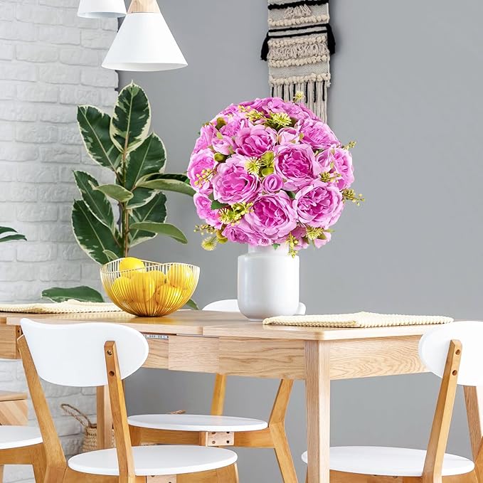 8 Packs Artificial Peonies Silk Flowers: Faux Peony Bouquet 8 Bundles, Fake Peonies Flowers Bulk for Centerpiece Table Wedding Party Home Decor for Vase Decoration (Light Purple)