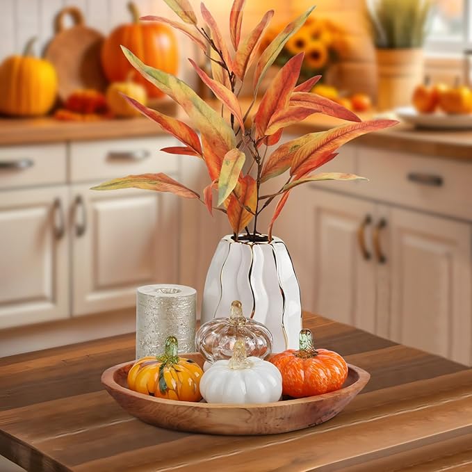 Glass Pumpkin Fall Decor Set – 4 PCS Handblown Pumpkins for Autumn Decorations, Halloween, Thanksgiving, Harvest Table Centerpiece, Mantel Fall Accents