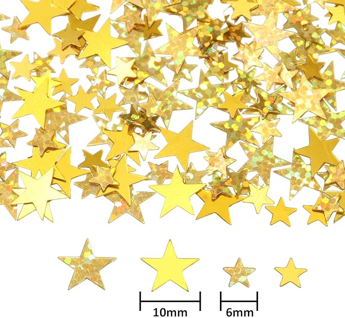 Hestya 60g Star Confetti Glitter Table Confetti Metallic Foil Stars for Christmas Party Wedding Festival Decorations(Glitter Gold Set,10mm and 6mm)