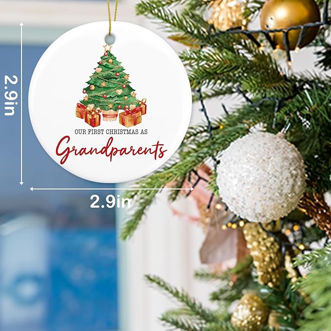 Our First Christmas as Grandparents Ornament First Time Grandparents Gifts for Grandma Grandpa New Grandparent Christmas Ceramic Xmas Tree Ornament Decorations