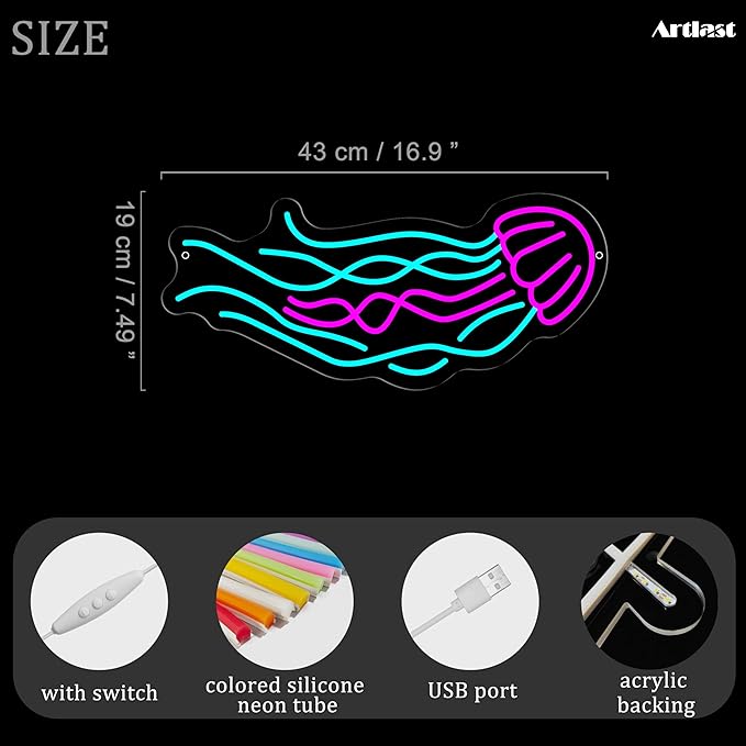 Jellyfish Neon Sign LED Ocean Neon Light for Bar Bedroom Party Dorm Wall Decor USB Pink Jelly Fish Night Light Kids Gifts