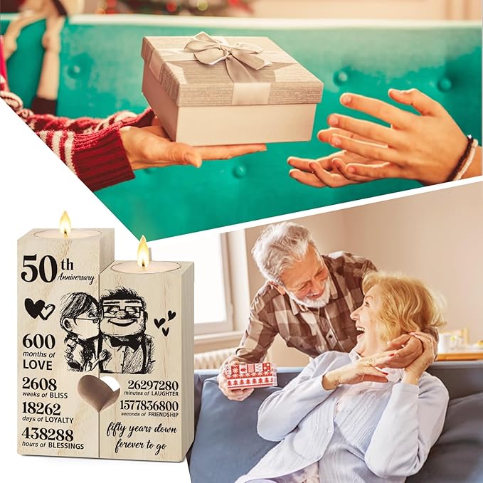 50th Golden Anniversary Candlestick - Couples Gift for Fifty Years Together
