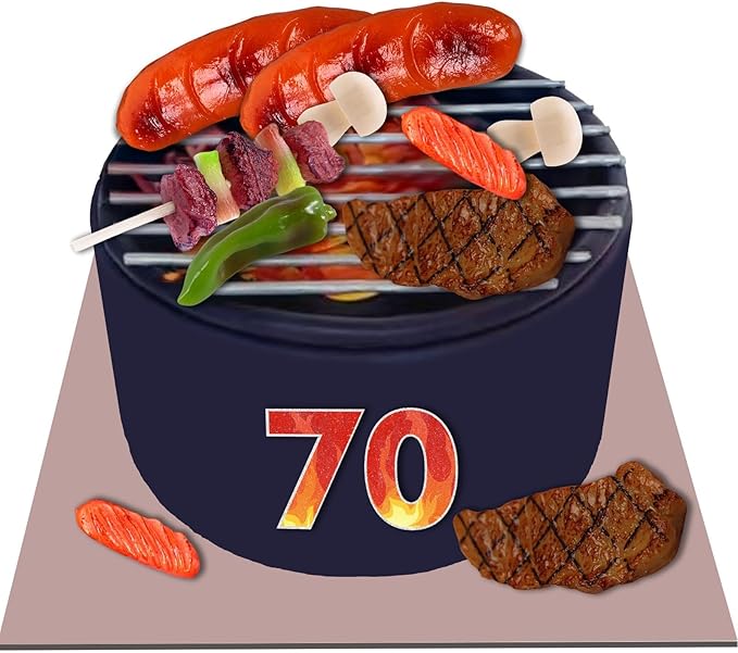 9 PCS BBQ Cake Topper Happy 70 Birthday Barbecue Decorations with Artificial Kebab and Hot Dog for Boys Girls Birthday Party Picnic Camping BBQ Theme Party Supplies