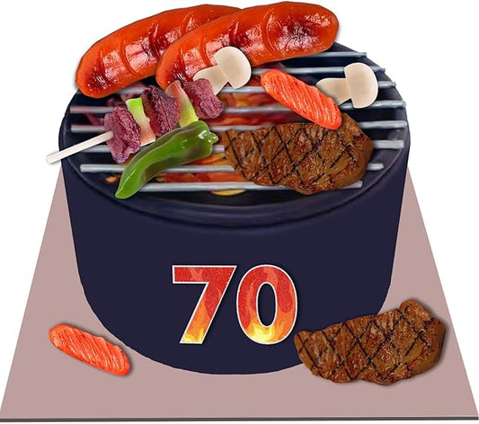 9 PCS BBQ Cake Topper Happy 70 Birthday Barbecue Decorations with Artificial Kebab and Hot Dog for Boys Girls Birthday Party Picnic Camping BBQ Theme Party Supplies