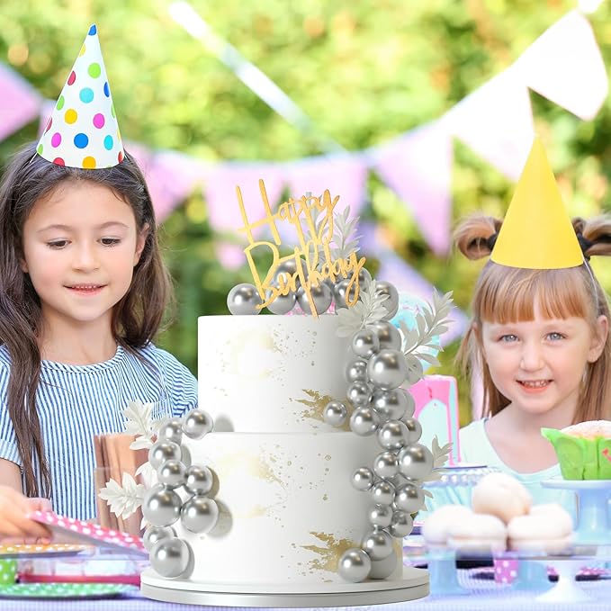 MIAHART Ball Cake Toppers Boho Grass Cake Topper Ball Cake Insert Decoration for Birthday Wedding Baby Shower Party Decorations Boho Themed Party Supplies (Silver)