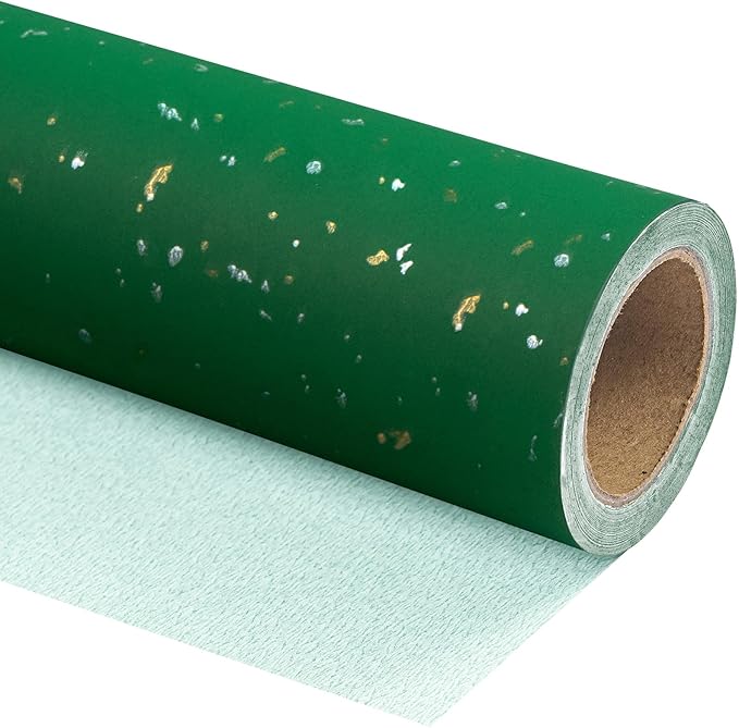 WRAPAHOLIC 30 Inch Jumbo Green Wrapping Paper Roll - 30 Inch x 16.5 Feet - Green Gold Foil Design with Silky Touch Perfect for Christmas, Birthday, Holiday, Wedding, Baby Shower