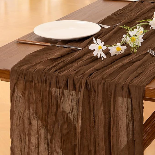 Socomi 10pcs Brown Coffee Cheesecloth Table Runner Boho Rustic Gauze 120 inch 10FT Cheese Cloth Runner for Wedding Party Baby Shower Birthday Home Decor Holiday Decorations