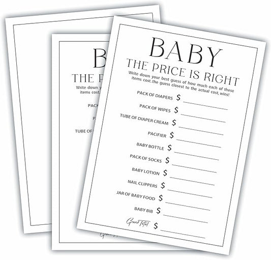 5" X 7" Baby Shower Party Games-Set Of 30 Minimalism Black & White-Guess The Price Game For Guest-Wishes For Baby-Baby Announcement Gender Reveal Game Card 04