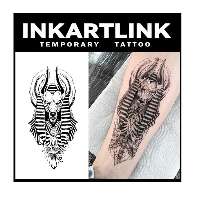 INKARTLINK Tattoo Tech, 2 Sheets Extra Large Semi Permanent Tattoo, Adult Art Design Temporary Tattoos, Lasts 1-2 Weeks, Waterproof, Realistic Look, No Adhesive, No Reflection (Anubis)