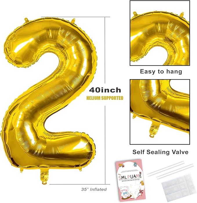 Smlpuame 40 inch Number Balloon 0-9 Gold Large Number 20 Balloons,Digital Balloons for Birthday Party Celebration Decorations Supplies, Helium Foil Number Balloons for Wedding Anniversary