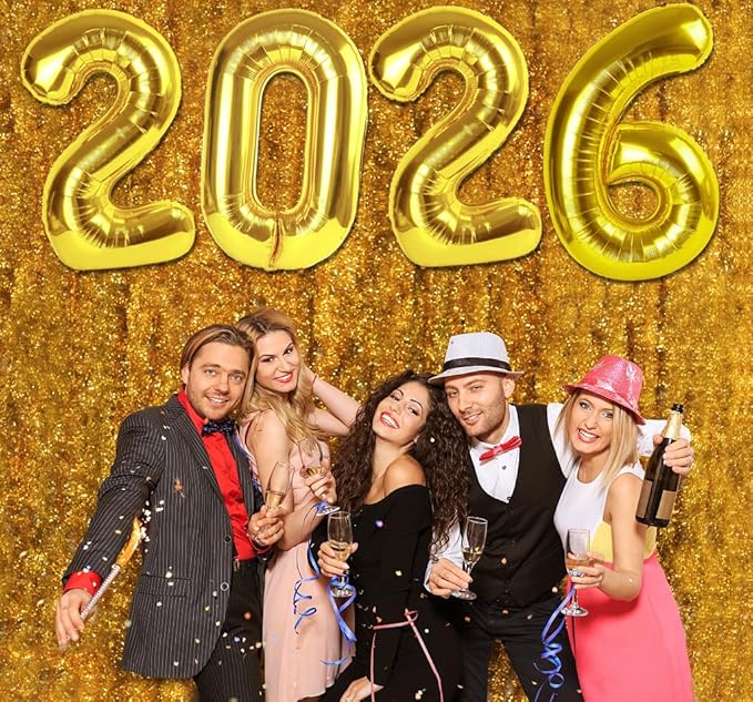2026 Balloon Numbers - 40 Inch Gold New Years Eve Party Supplies 2026, Nye Decor Party Decorations Happy New Year, New Years Eve Foil Party Balloons
