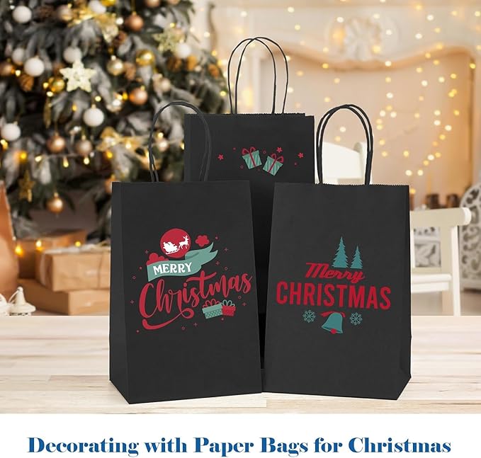 GSSUSA Black Gift Bags 5.25x3.75x8 1000Pcs, Paper Bags with Handles Bulk for Small Business